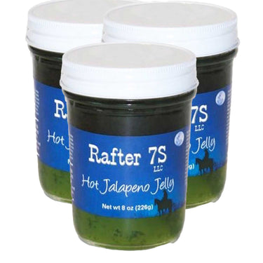 Hot Jalapeno Jelly | 8 oz. | 3 Pack | Spicy Jelly | Fresh Jalapeños | No Preservatives | Made in Paxton, NE | Rafter 7S